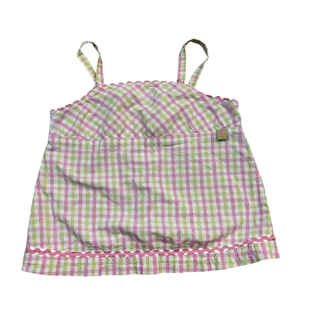 Vintage Gymboree 2001 Pink Green Gingham Strawberry Camisole Top 4T Medium